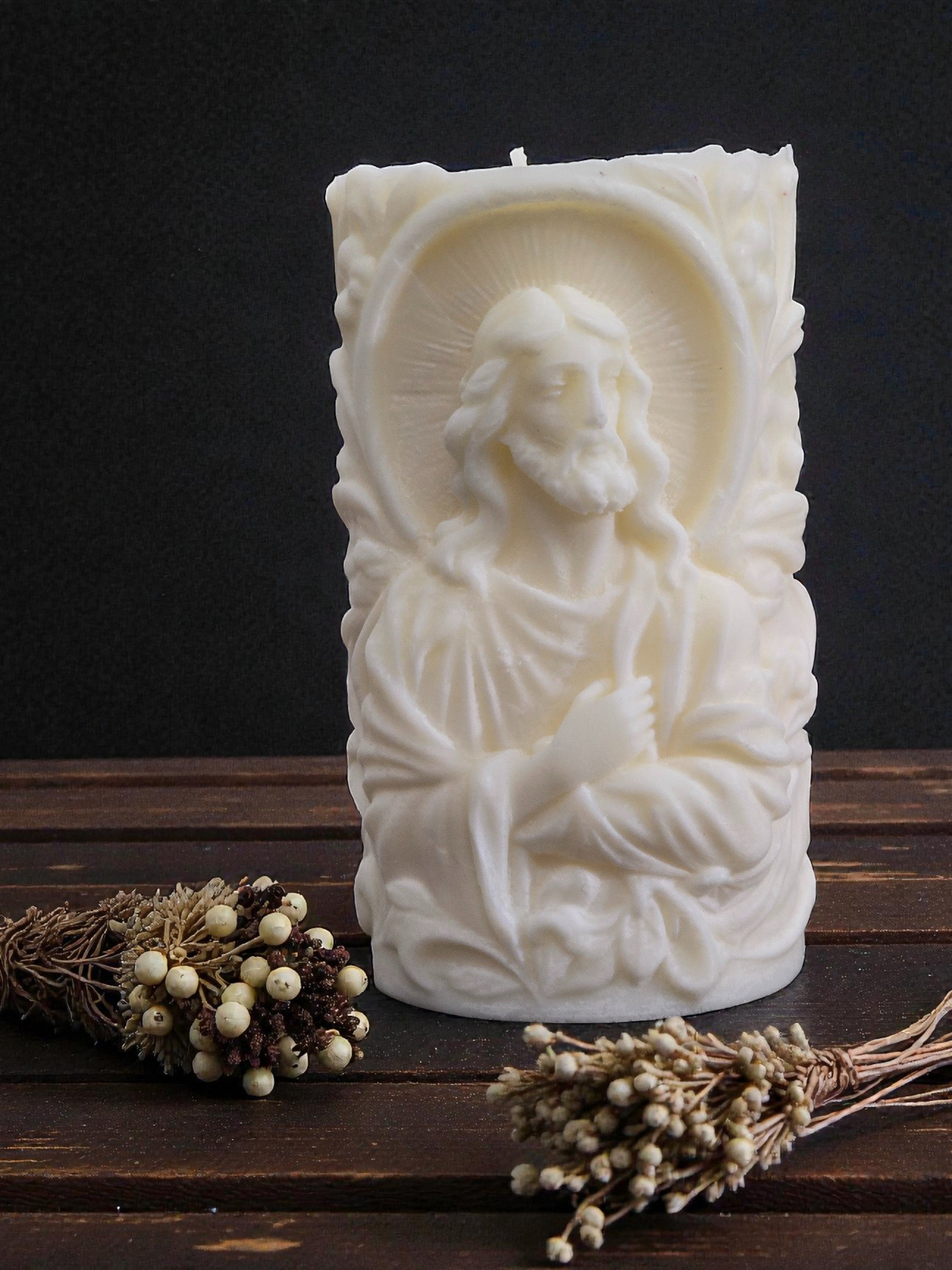 Jesus Embossed Pillar Candle